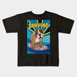 surfing English bulldog Kids T-Shirt